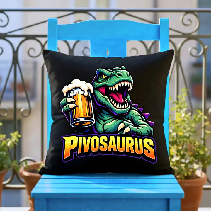 Pivosaurus - čierny vankúš s potlačou