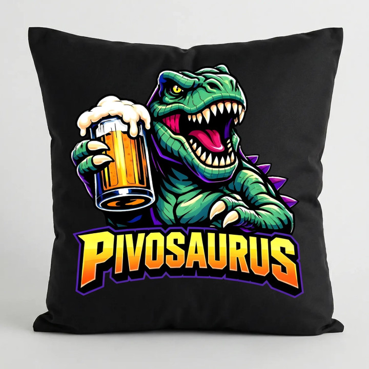 Pivosaurus - čierny vankúš s potlačou