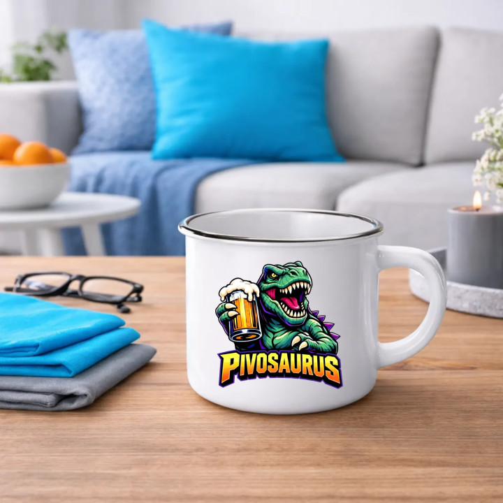 Pivosaurus  - smaltovaný hrnček s potlačou