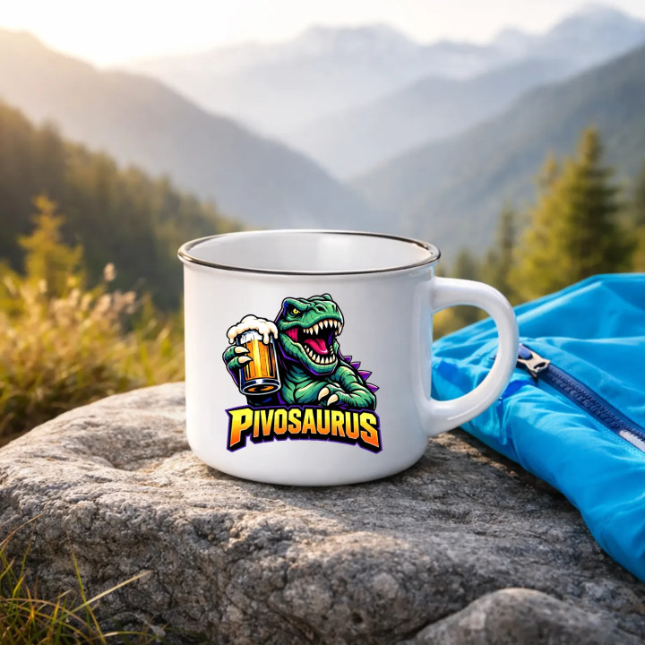 Pivosaurus  - smaltovaný hrnček s potlačou