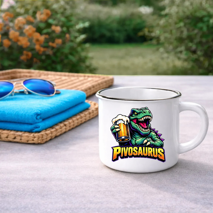Pivosaurus  - smaltovaný hrnček s potlačou