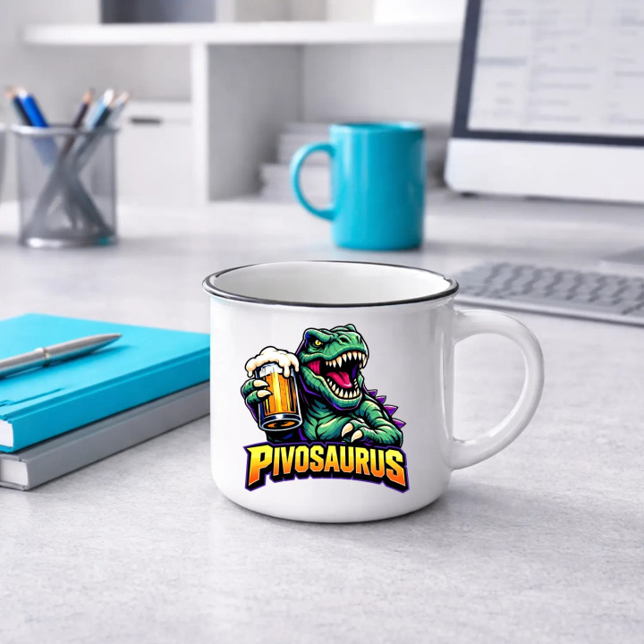 Pivosaurus  - smaltovaný hrnček s potlačou