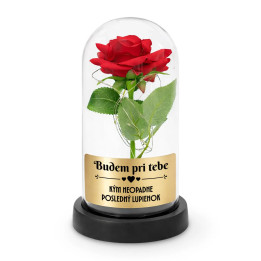 Budem pri tebe, kým neopadne posledný lupienok - večná ruža pod skleneným poklopom s gravírovaním