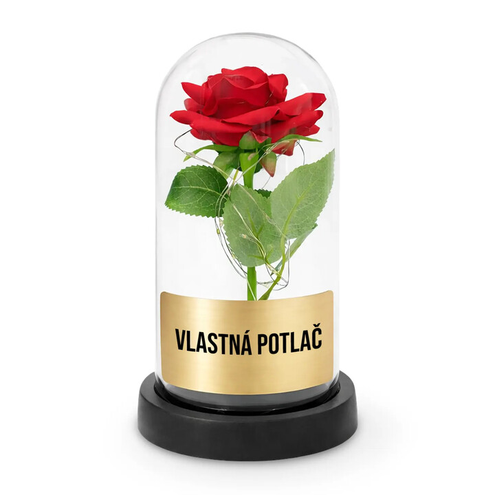 Večná ruža pod skleneným poklopom s gravírovaním - produkt s vlastnou potlačou