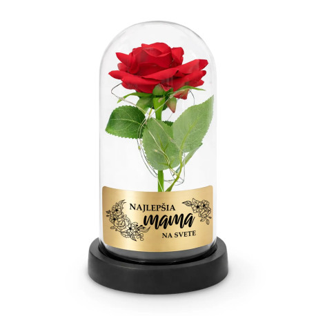 Najlepšia mama na svete - večná ruža pod skleneným poklopom s gravírovaním