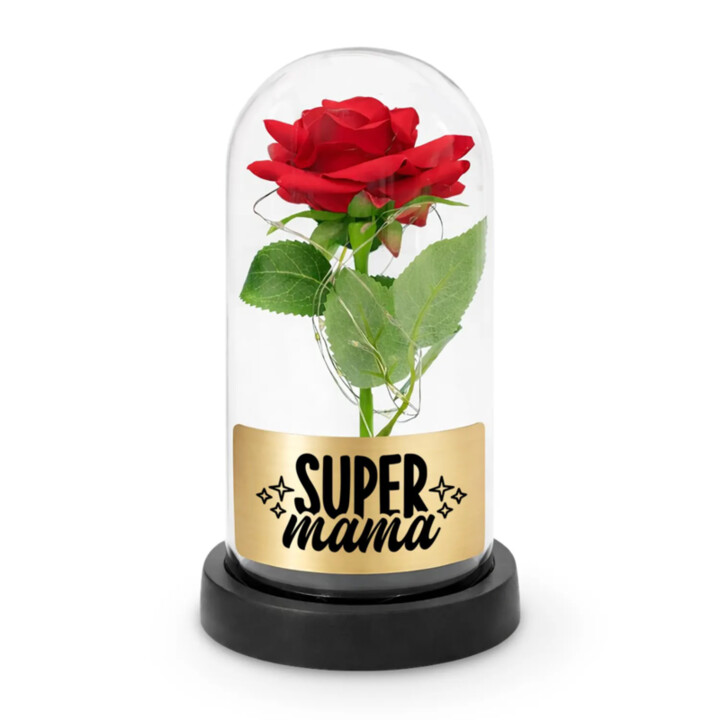 Super mama - večná ruža pod skleneným poklopom s gravírovaním
