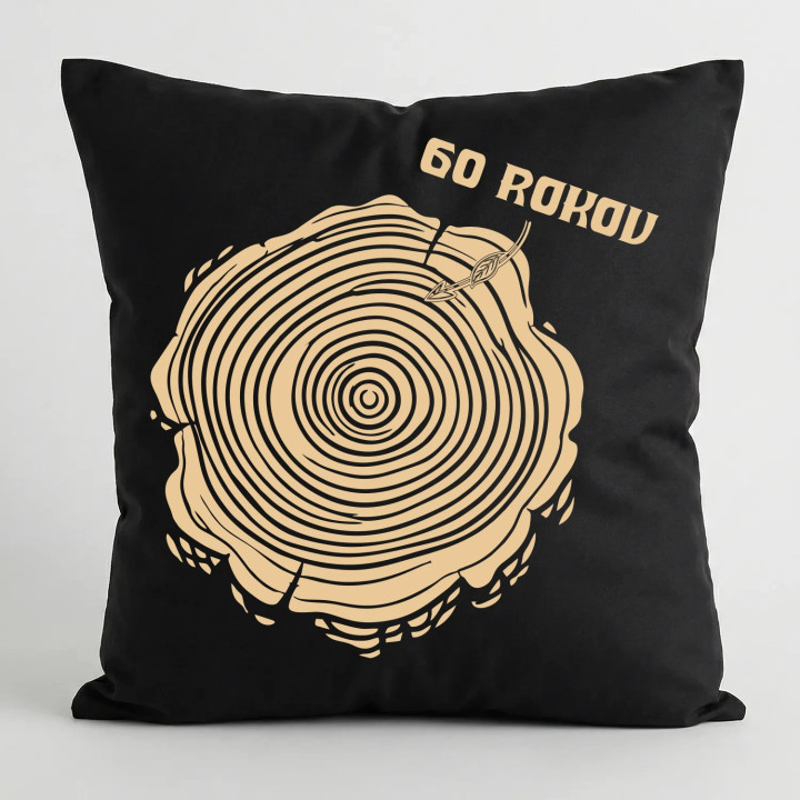 Letokruhy – 60 rokov - čierny vankúš s potlačou
