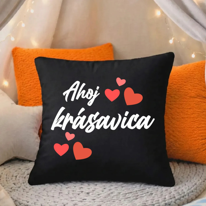 Ahoj, krásavica - čierny vankúš s potlačou