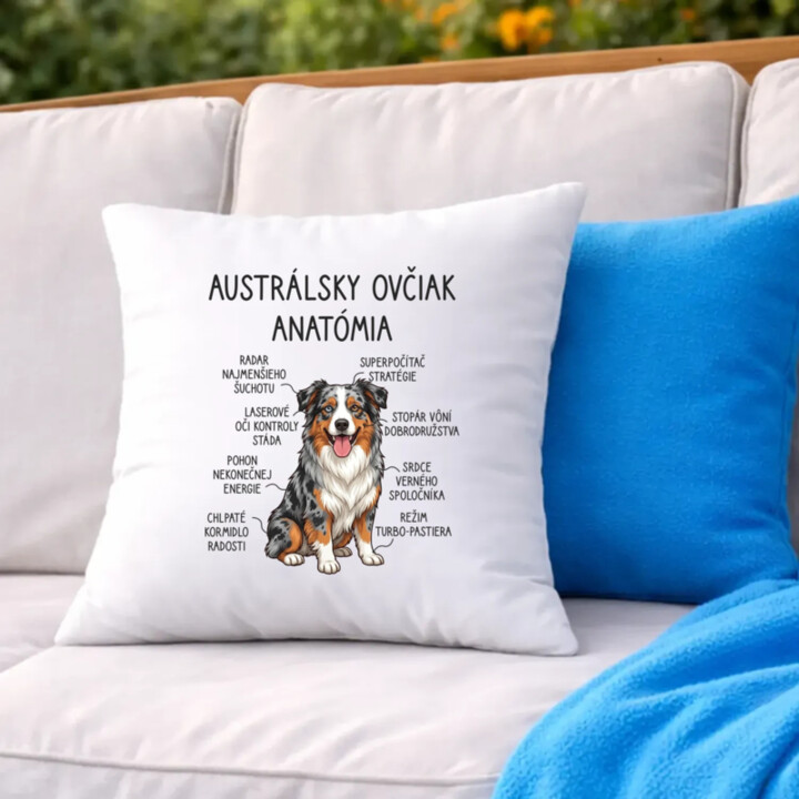 Austrálsky ovčiak – anatómia - vankúš s potlačou
