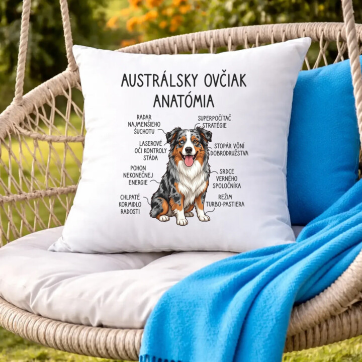Austrálsky ovčiak – anatómia - vankúš s potlačou