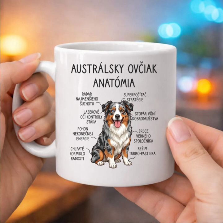 Austrálsky ovčiak – anatómia - keramický hrnček s potlačou