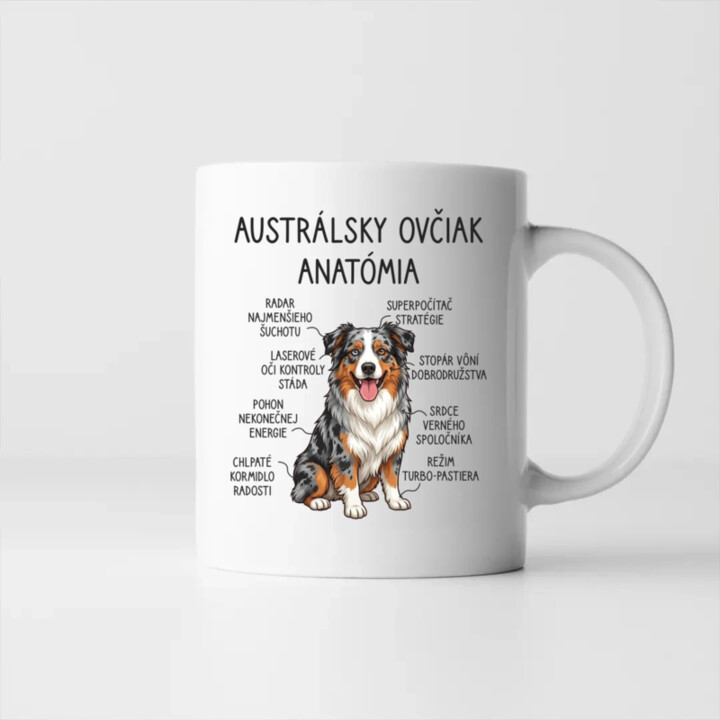 Austrálsky ovčiak – anatómia - keramický hrnček s potlačou