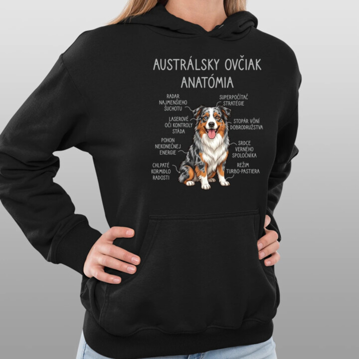 Austrálsky ovčiak – anatómia  - dámska mikina s potlačou