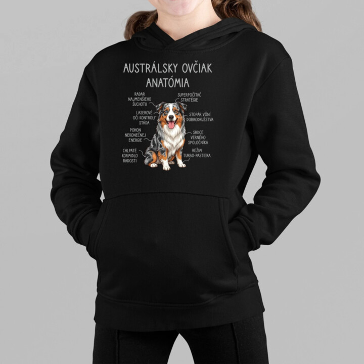 Austrálsky ovčiak – anatómia - detská mikina s kapucňou