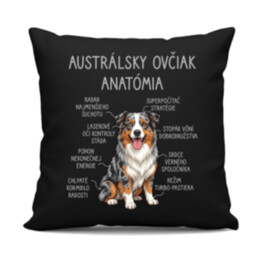 Austrálsky ovčiak – anatómia - čierny vankúš s potlačou