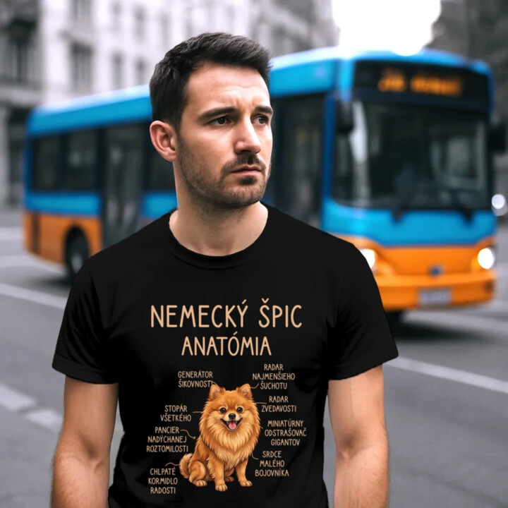 Nemecký špic – anatómia - pánske tričko s potlačou
