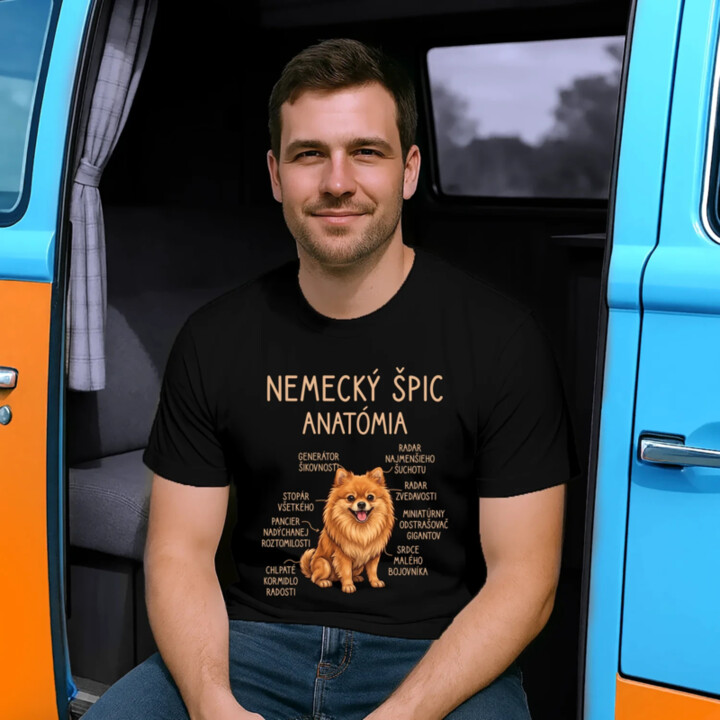 Nemecký špic – anatómia - pánske tričko s potlačou