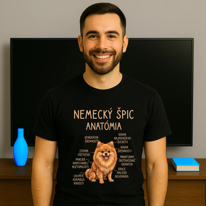 Nemecký špic – anatómia - pánske tričko s potlačou