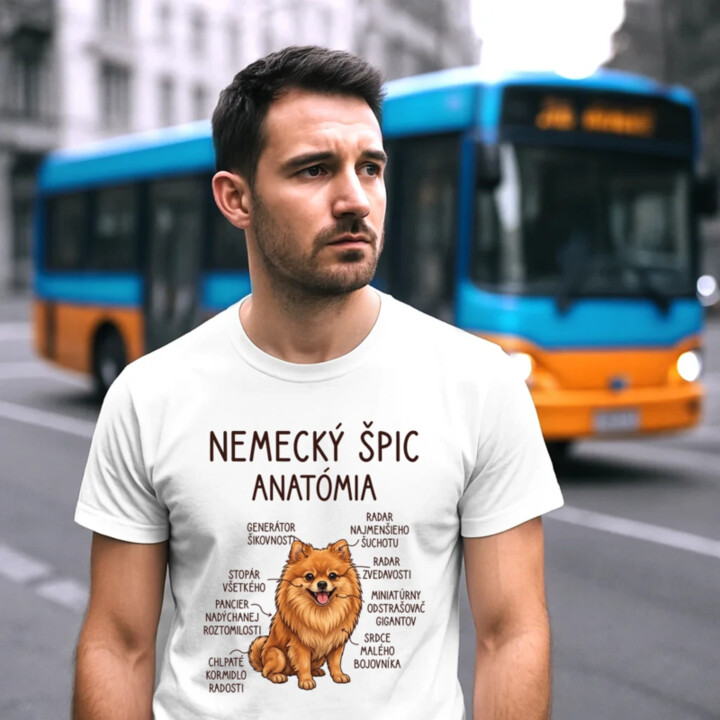 Nemecký špic – anatómia - pánske tričko s potlačou
