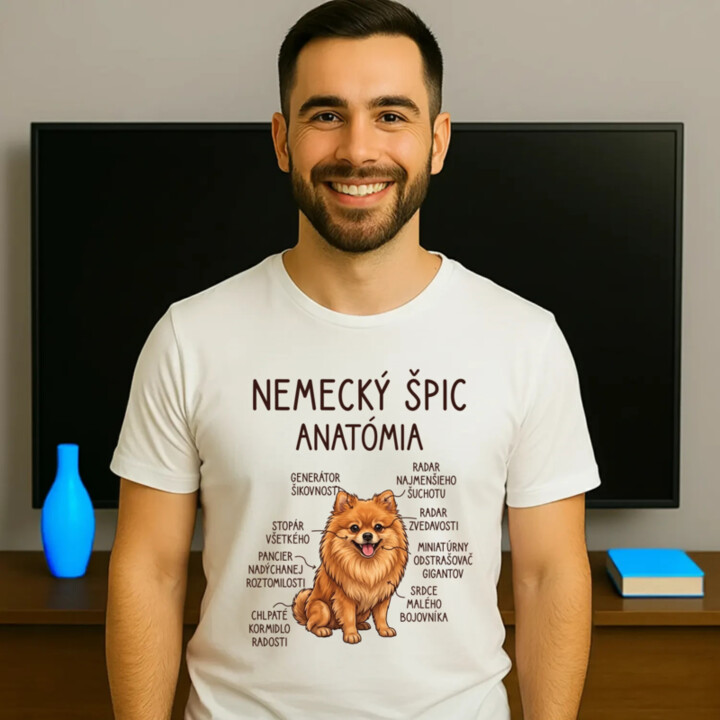 Nemecký špic – anatómia - pánske tričko s potlačou
