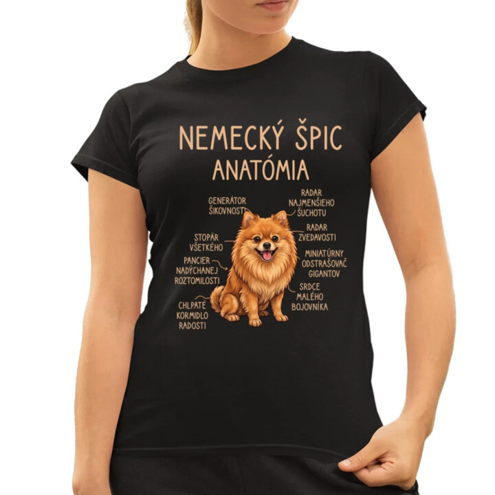 Nemecký špic – anatómia - dámske tričko s potlačou