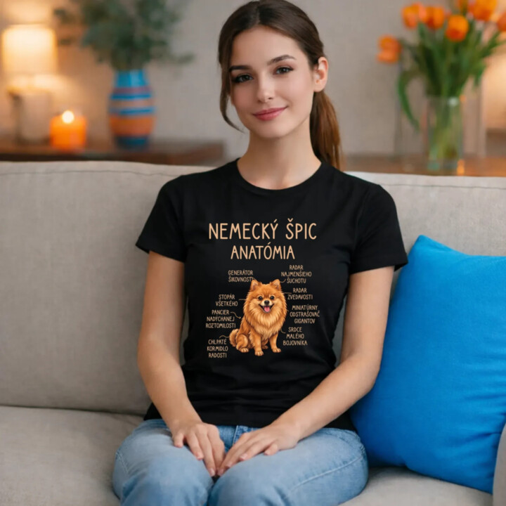 Nemecký špic – anatómia - dámske tričko s potlačou