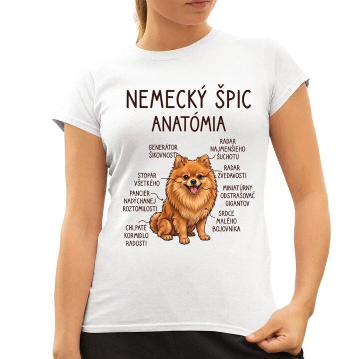 Nemecký špic – anatómia - dámske tričko s potlačou