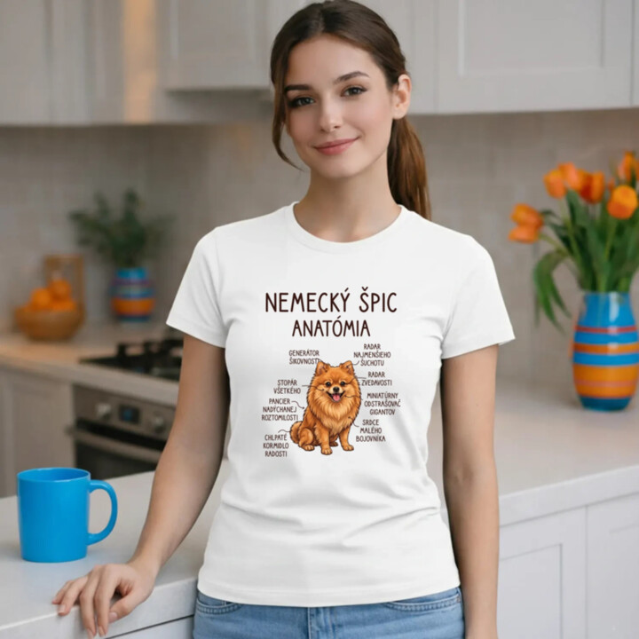 Nemecký špic – anatómia - dámske tričko s potlačou
