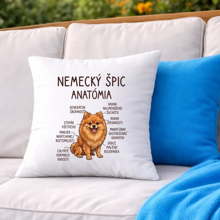 Nemecký špic – anatómia - vankúš s potlačou