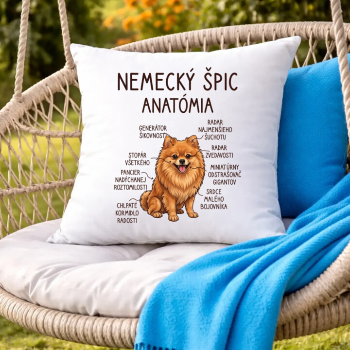 Nemecký špic – anatómia - vankúš s potlačou