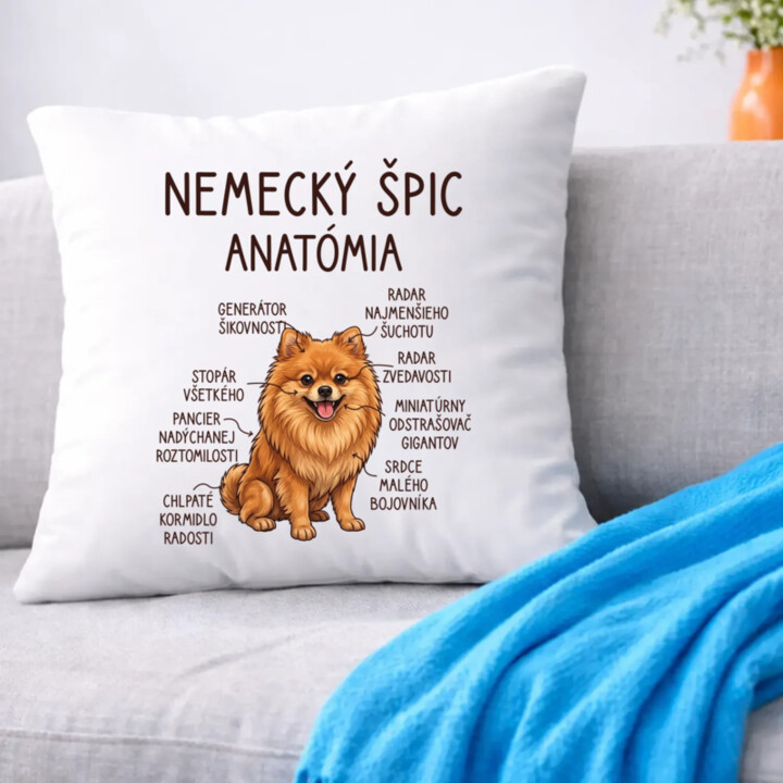 Nemecký špic – anatómia - vankúš s potlačou