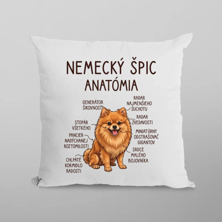 Nemecký špic – anatómia - vankúš s potlačou