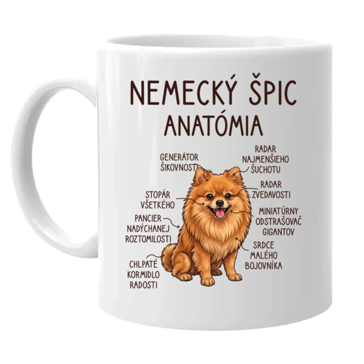 Nemecký špic – anatómia - keramický hrnček s potlačou