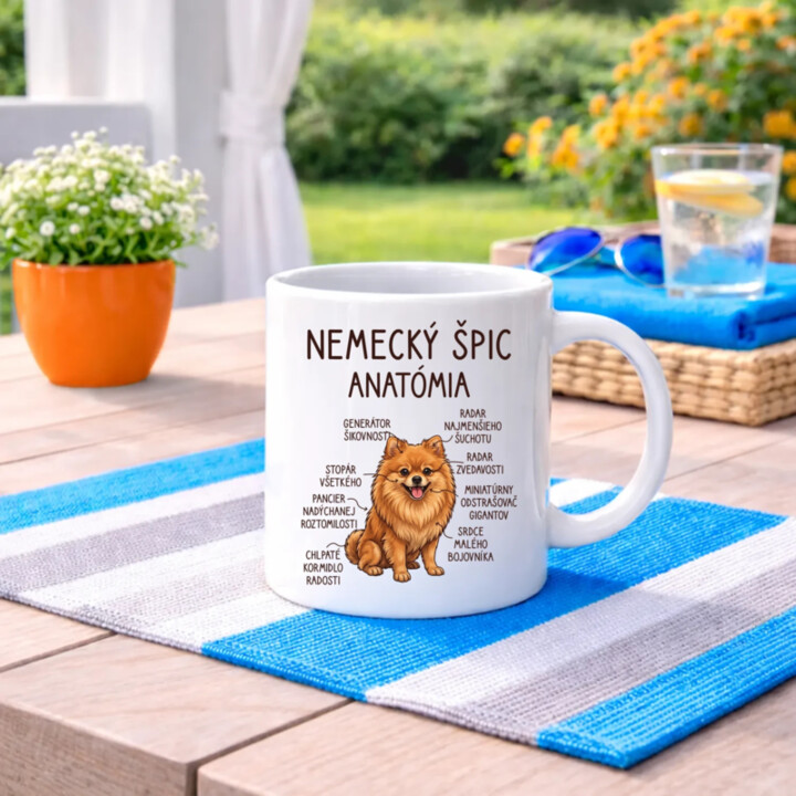 Nemecký špic – anatómia - keramický hrnček s potlačou