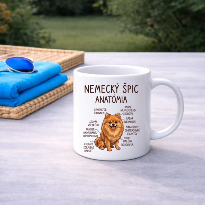 Nemecký špic – anatómia - keramický hrnček s potlačou
