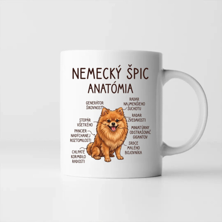 Nemecký špic – anatómia - keramický hrnček s potlačou