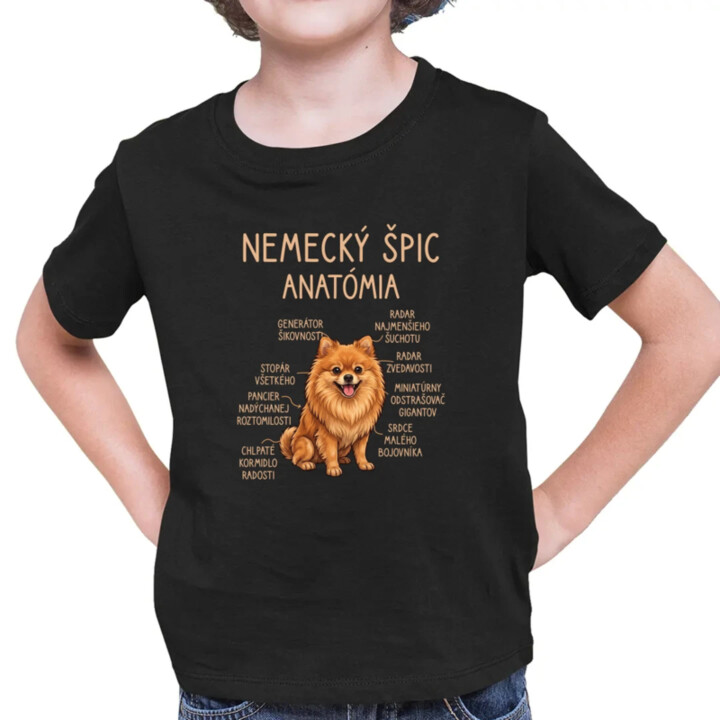 Nemecký špic – anatómia - detské tričko s potlačou