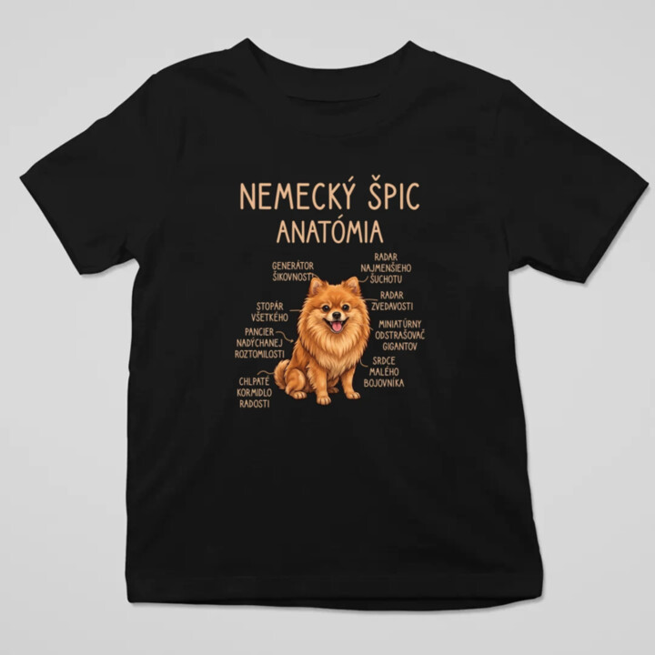 Nemecký špic – anatómia - detské tričko s potlačou