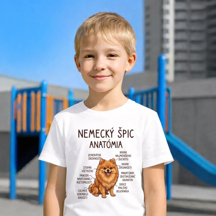 Nemecký špic – anatómia - detské tričko s potlačou