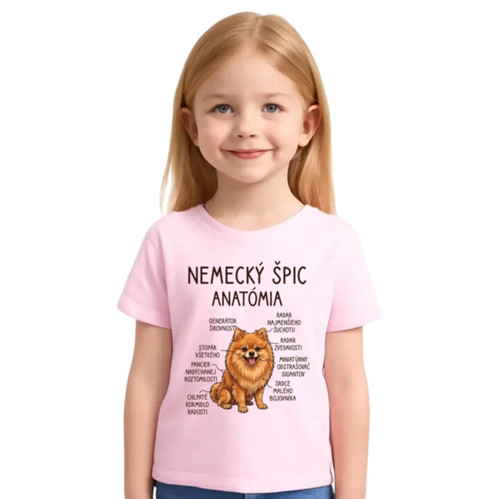 Nemecký špic – anatómia - detské tričko s potlačou