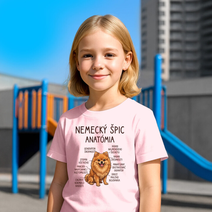 Nemecký špic – anatómia - detské tričko s potlačou