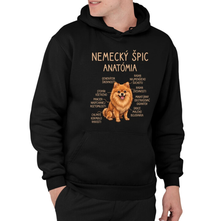 Nemecký špic – anatómia  - pánska mikina s potlačou