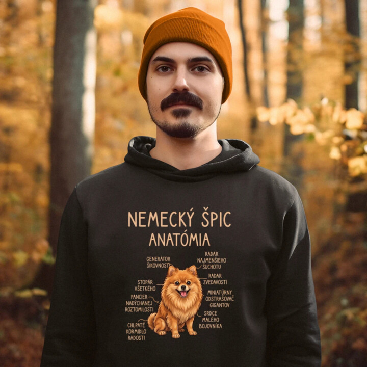 Nemecký špic – anatómia  - pánska mikina s potlačou
