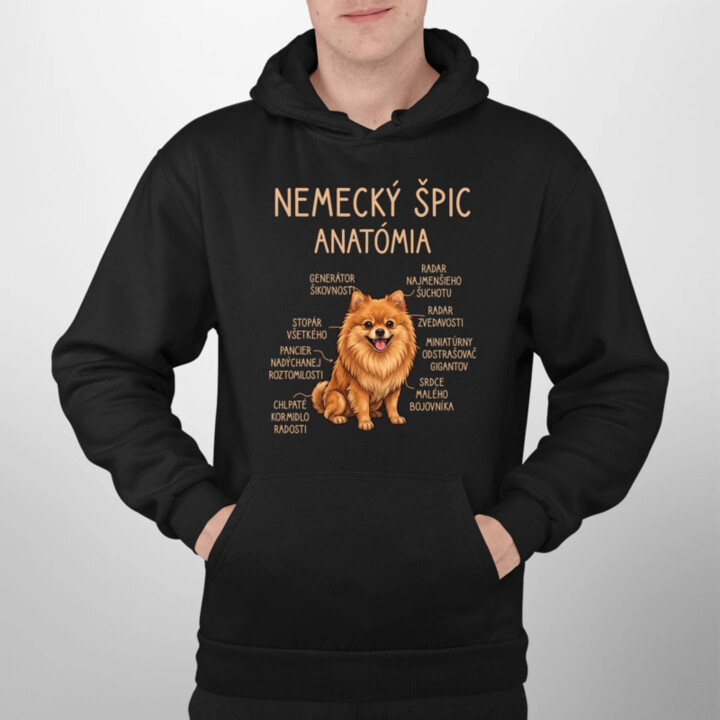 Nemecký špic – anatómia  - pánska mikina s potlačou