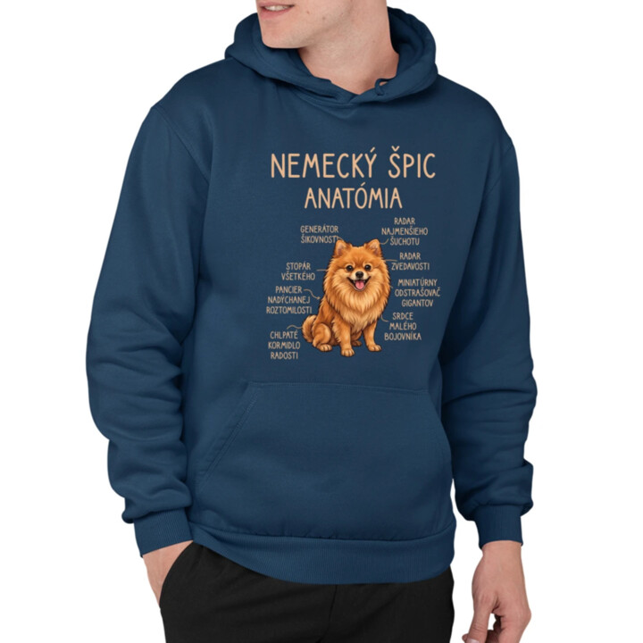 Nemecký špic – anatómia  - pánska mikina s potlačou