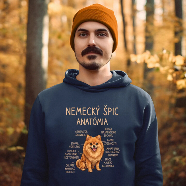 Nemecký špic – anatómia  - pánska mikina s potlačou