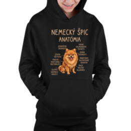 Nemecký špic – anatómia - detská mikina s kapucňou