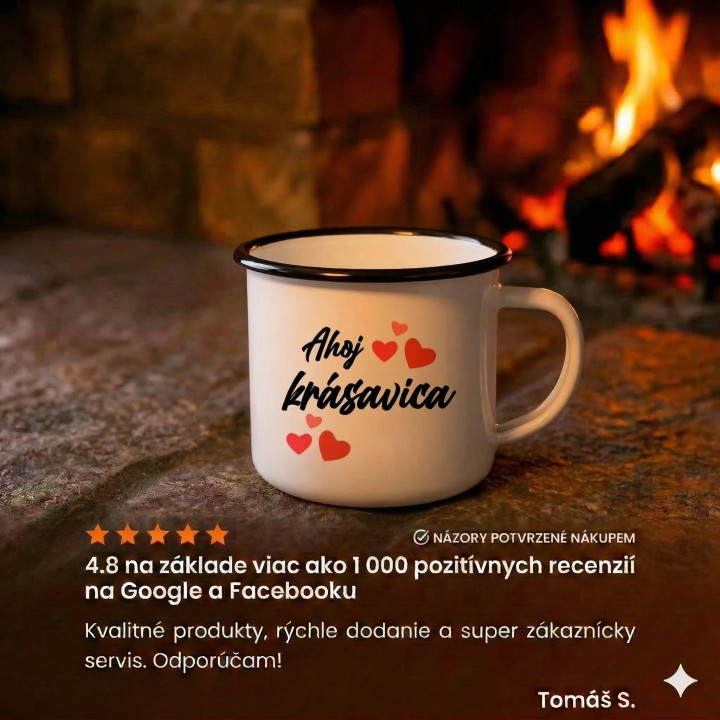 Ahoj, krásavica  - smaltovaný hrnček s potlačou