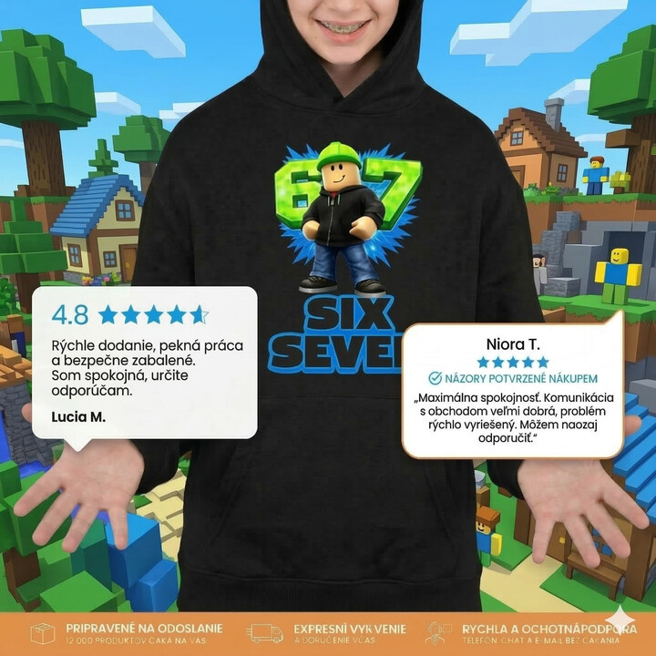 Six Seven 67 - detská mikina s kapucňou - inšpirované Roblox