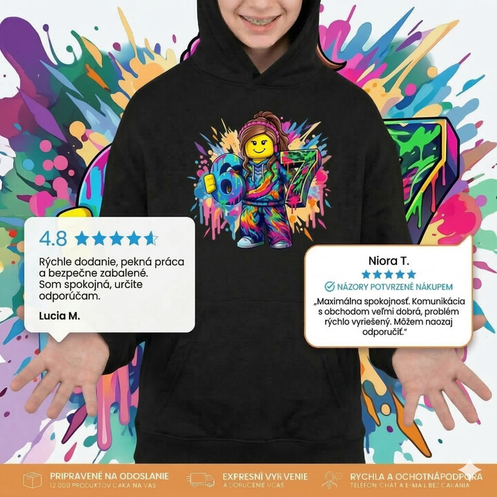 Farebný six seven - 67 -verzia pre dievčatá - pre fanúšikov hry Roblox - detská mikina s kapucňou